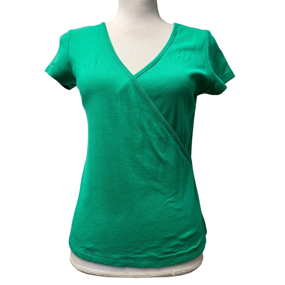 Moda International Cotton Tee Top Faux Wrap M Green Capsule Preppy Modest Summer